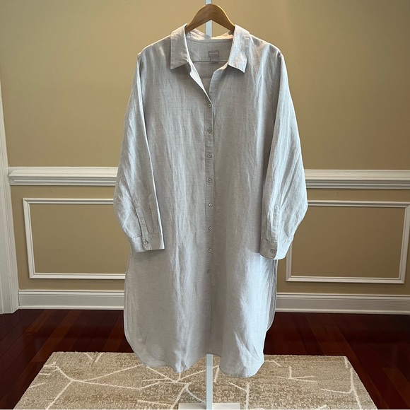 Chico's Linen Cotton Blend 3/4 Sleeve Maxi Shirt Fits Size 4 Fits 20/22 - Picture 2 of 8